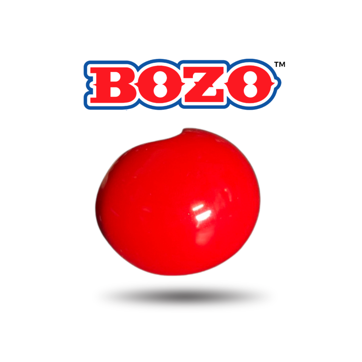 Red ball with 'BOZO' logo above it on a white background